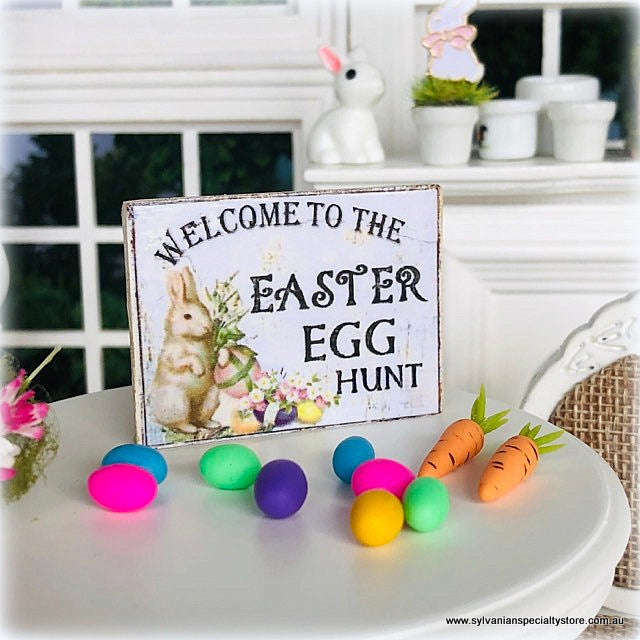 Dollhouse miniature sign Easter Egg hunt
