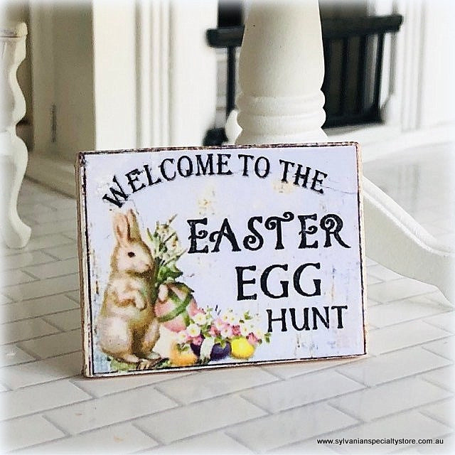 Dollhouse miniature sign Easter Egg hunt
