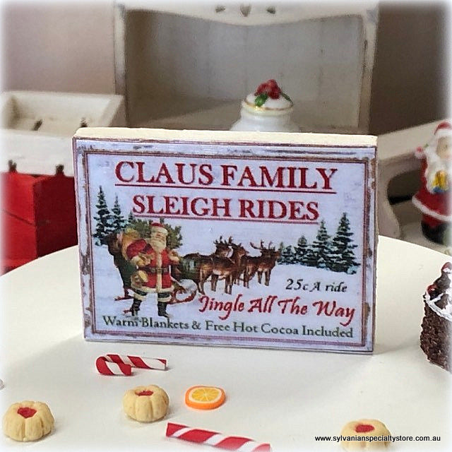 Dollhouse Christmas Sign Claus Sleigh Rides