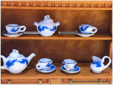 Dollshouse Miniature blue tea set with gold trim