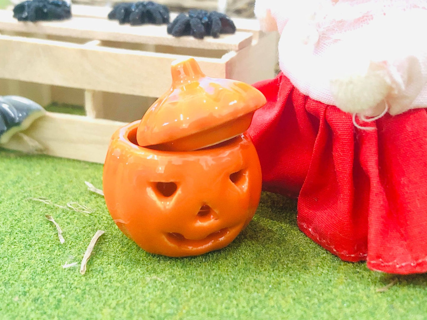 Sylvanian Families rabbit with Halloween cookie jar