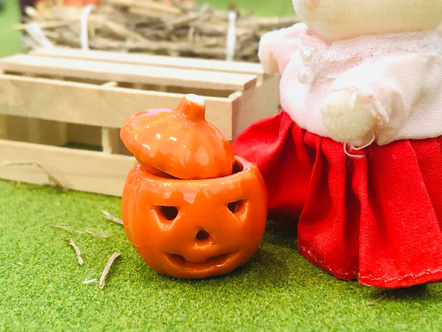 Sylvanian Families rabbit with Halloween cookie jar