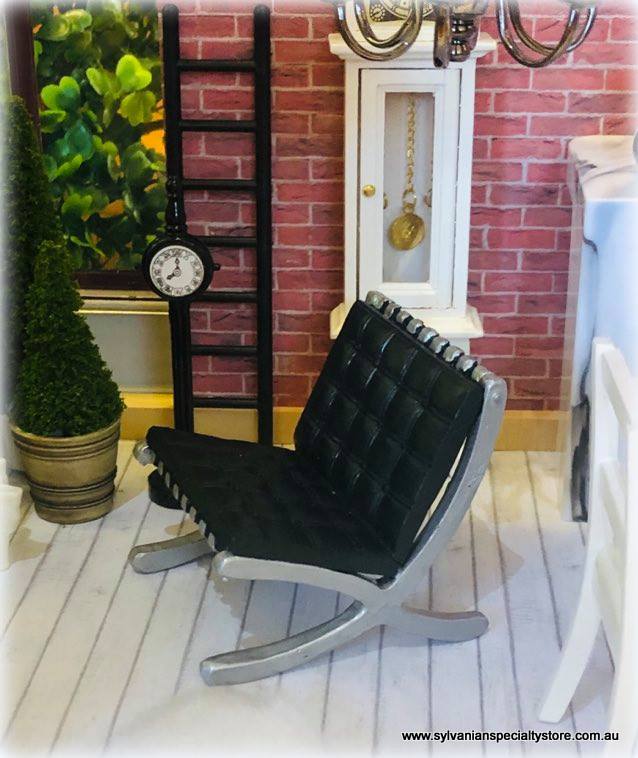 Dollhouse miniature modern black barcelona chair