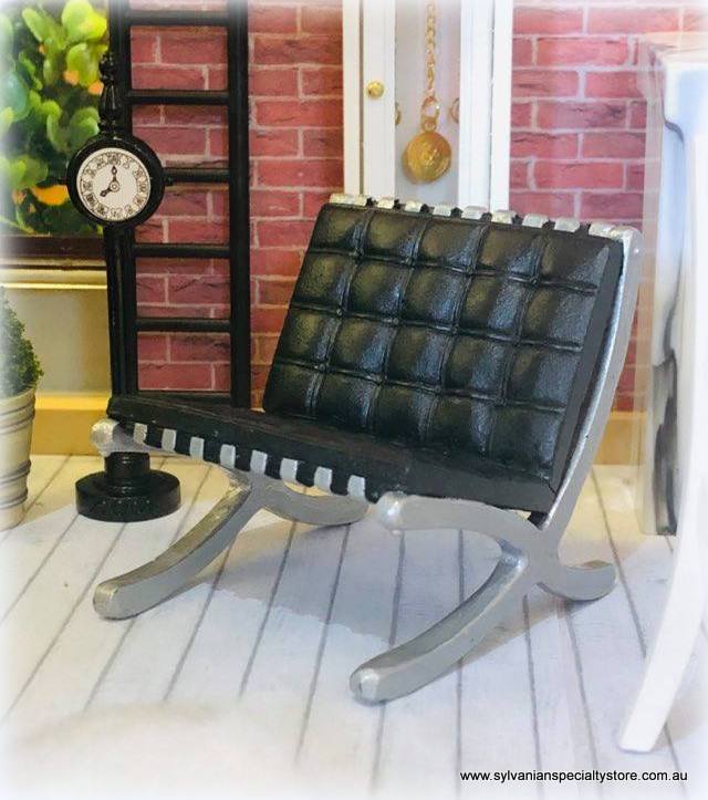 Dollhouse miniature modern black barcelona chair