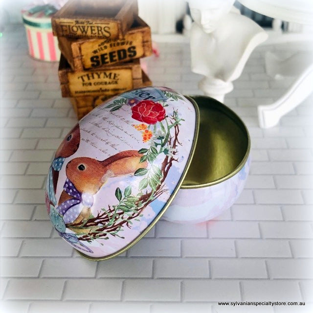 Easter Tin Egg - Bunnies Theme - 6 cm high - Great idea for Gifting a Miniature in!