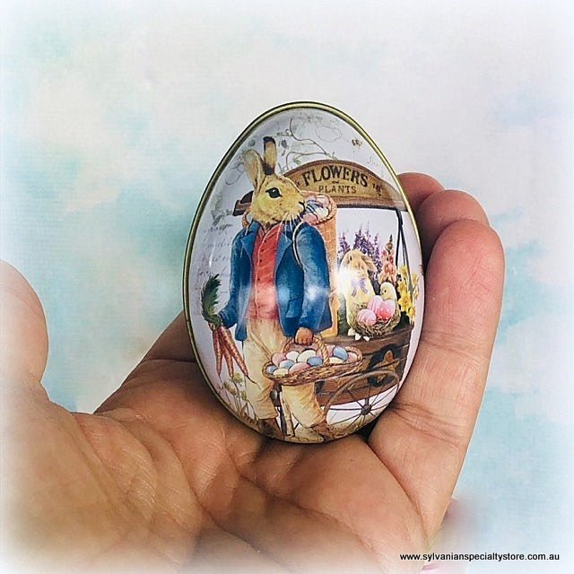 Miniature Easter Egg Tin for Gifting rabbit theme vintage style