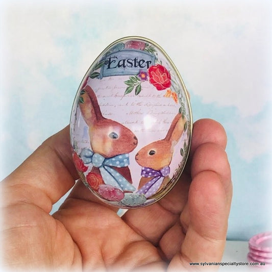 Easter Tin Egg - Bunnies Theme - 6 cm high - Great idea for Gifting a Miniature in!