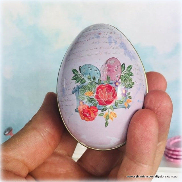 Easter Tin Egg - Bunnies Theme - 6 cm high - Great idea for Gifting a Miniature in!