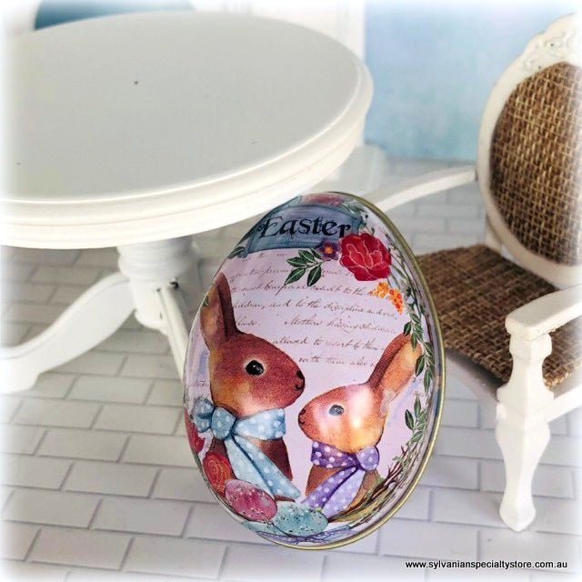 Easter Tin Egg - Bunnies Theme - 6 cm high - Great idea for Gifting a Miniature in!