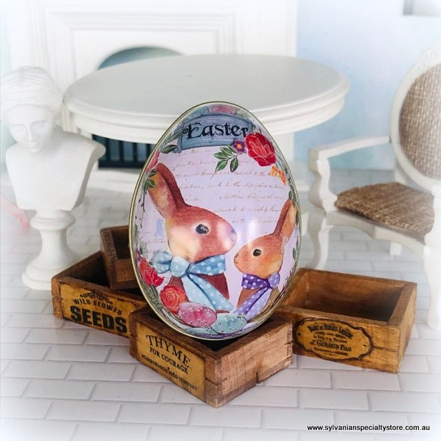 Easter Tin Egg - Bunnies Theme - 6 cm high - Great idea for Gifting a Miniature in!