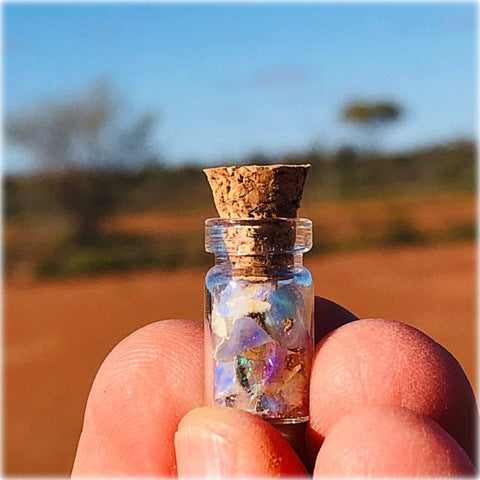 Miniature opal jar of crystal chips colours Australia outback