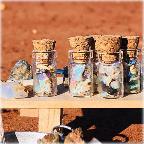 Miniature opal jar of crystal chips colours Australia outback