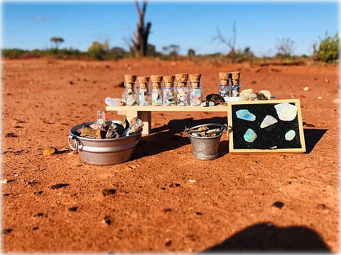Miniature opal jar of crystal chips colours Australia outback