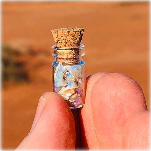 Miniature opal jar of crystal chips colours Australia outback