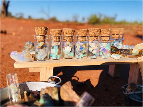 Miniature opal jar of crystal chips colours Australia outback