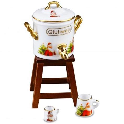 Christmas Gluhwein pot on stand with mugs - Miniature