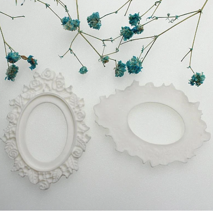 White Roses Oval Resin Frame x 1  - Miniature