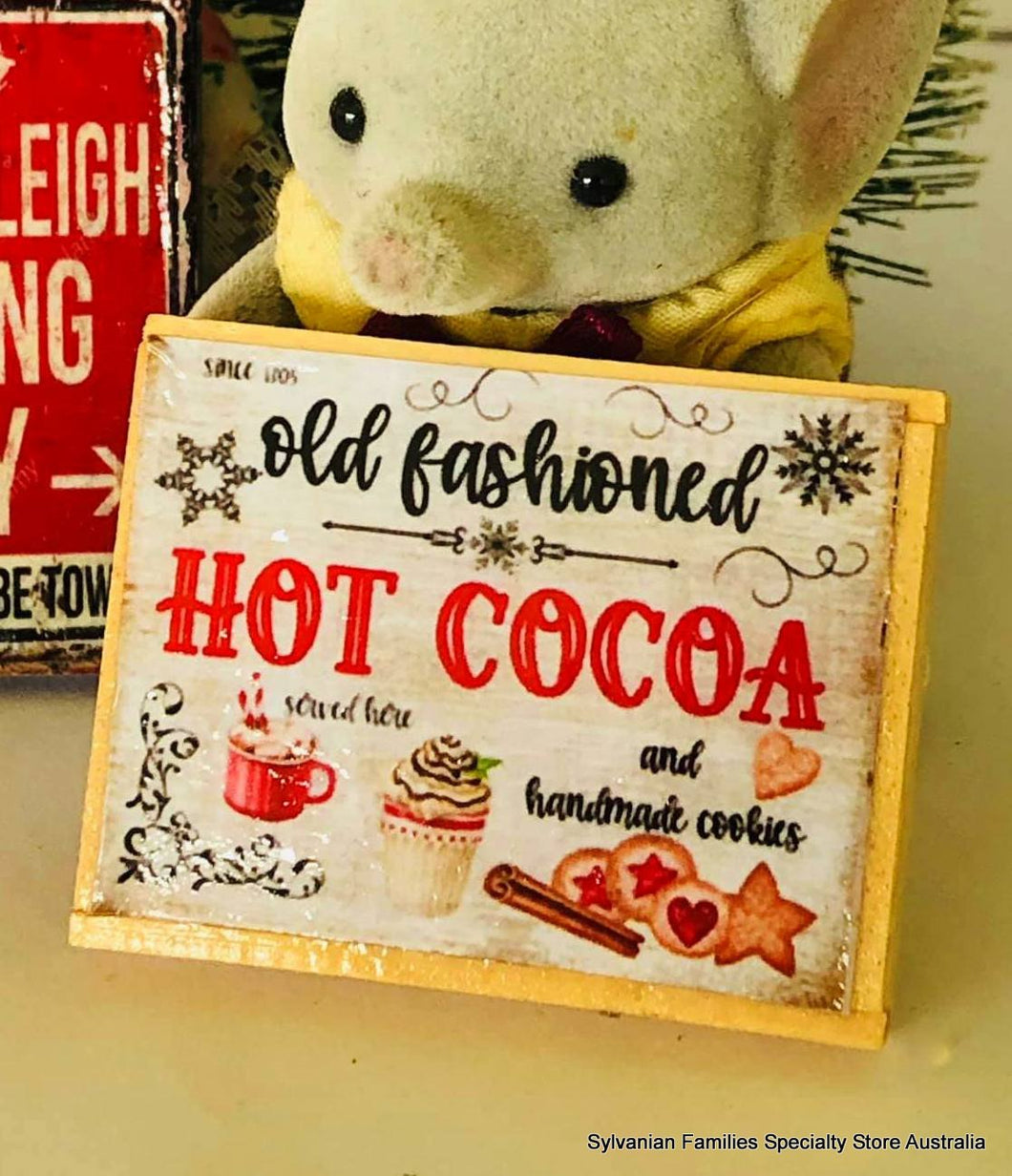 Dollhouse miniature Old Fashioned hot cocoa sign