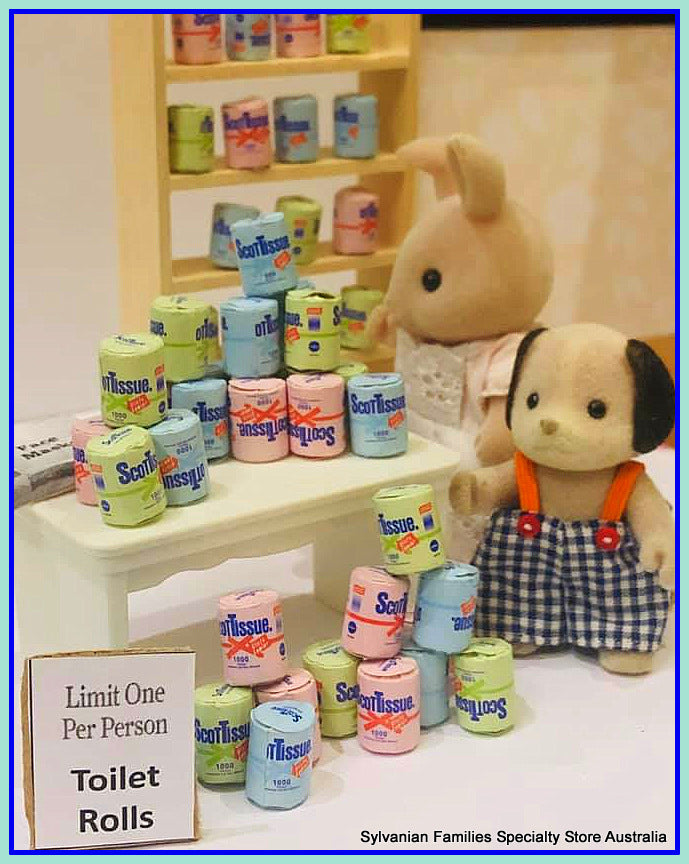 Sylvanian Families stockpiling toilet rolls supermarket