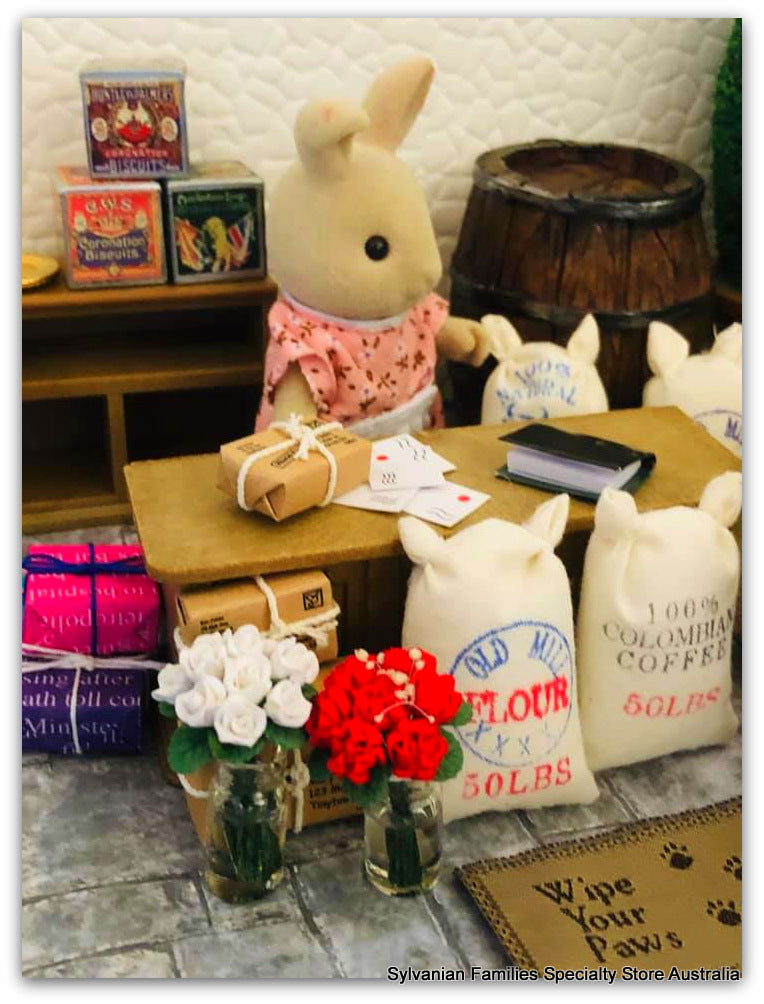 Sylvanian Families with Sacks of grain salt flour coffee