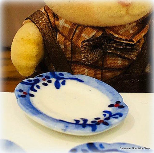 Dollshouse miniature oval blue white pattern dinner plate