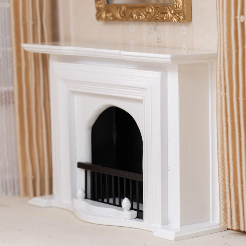 Dollhouse black and white mantle fireplace