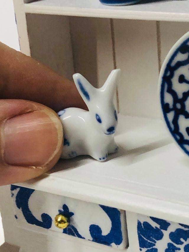 Blue and White rabbit ornament - Miniature