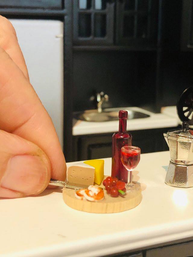 Dollhouse miniature wine cheese platter modern 