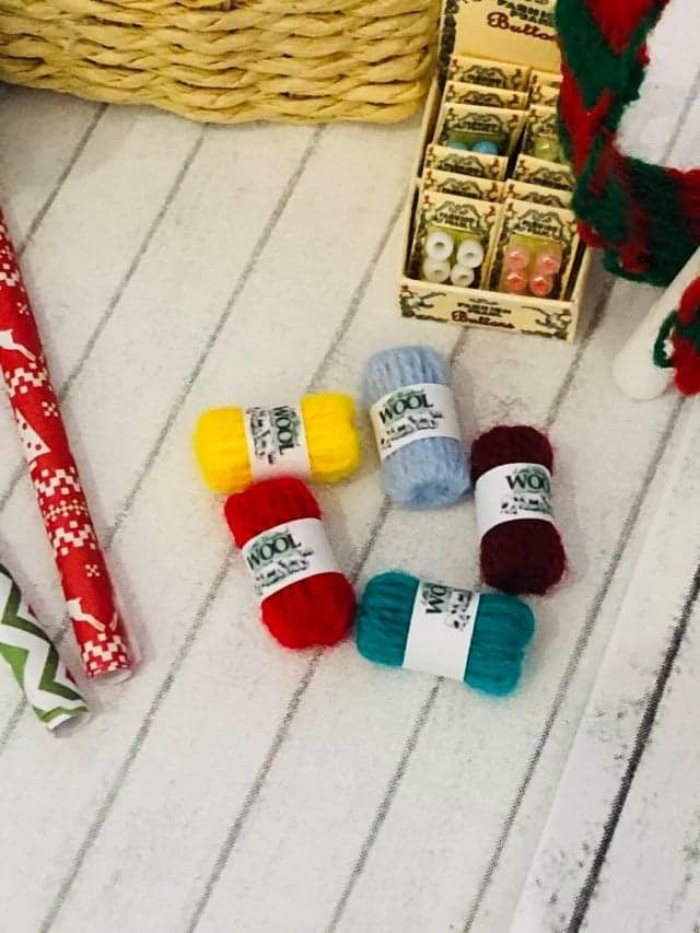 dollhouse miniature balls of wool knitting 