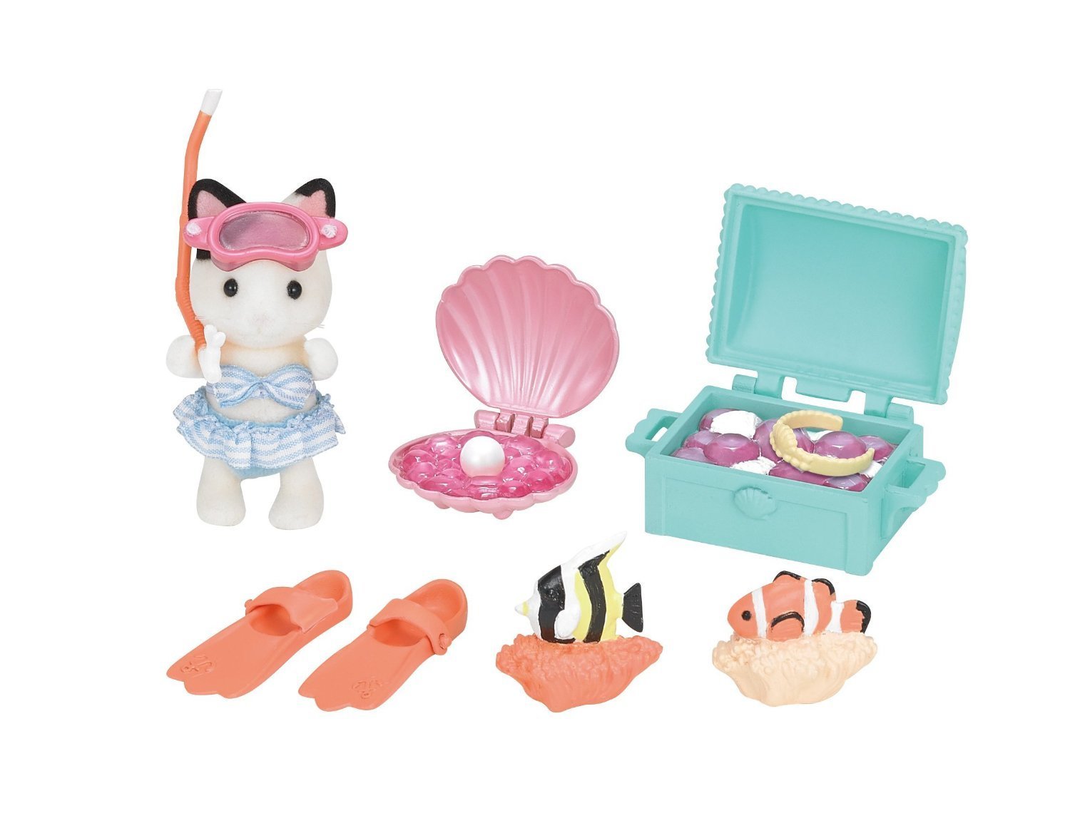 Sylvanian Families Seaside Treasure Set with Tuxedo Cat Girl